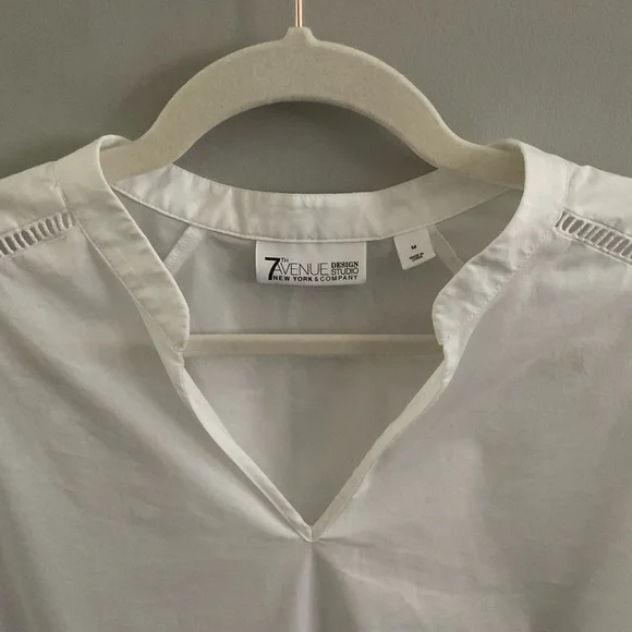 7th Avenue Design Studio New York & Company White Ruffled Bell Sleeve Blouse. - Picture 2 of 5